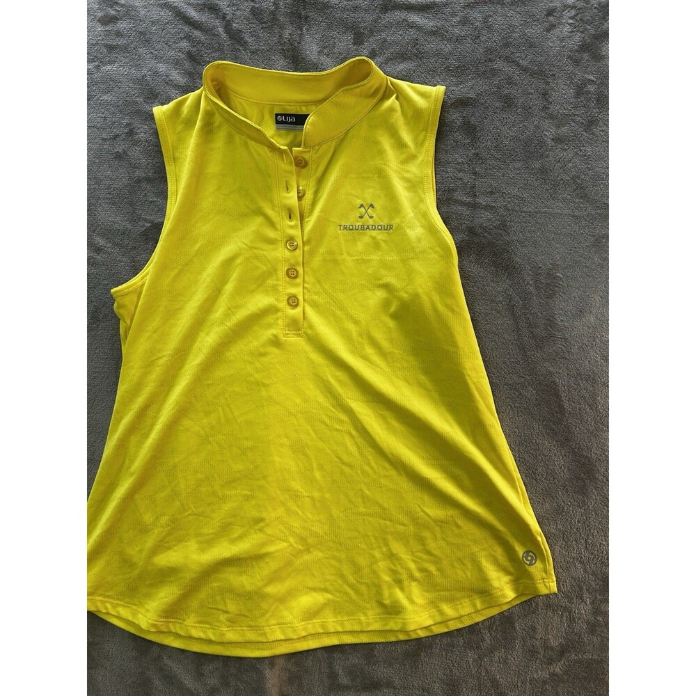 Lija Troubadour Womens Sleeveless Golf Polo Top Yellow Performance Shirt Size L